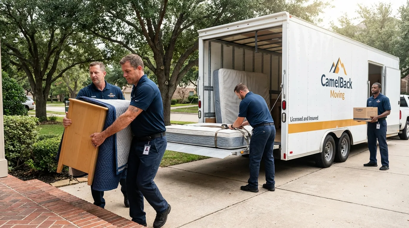 Crew loading residential truck for cross-state move from Canyon City, OR