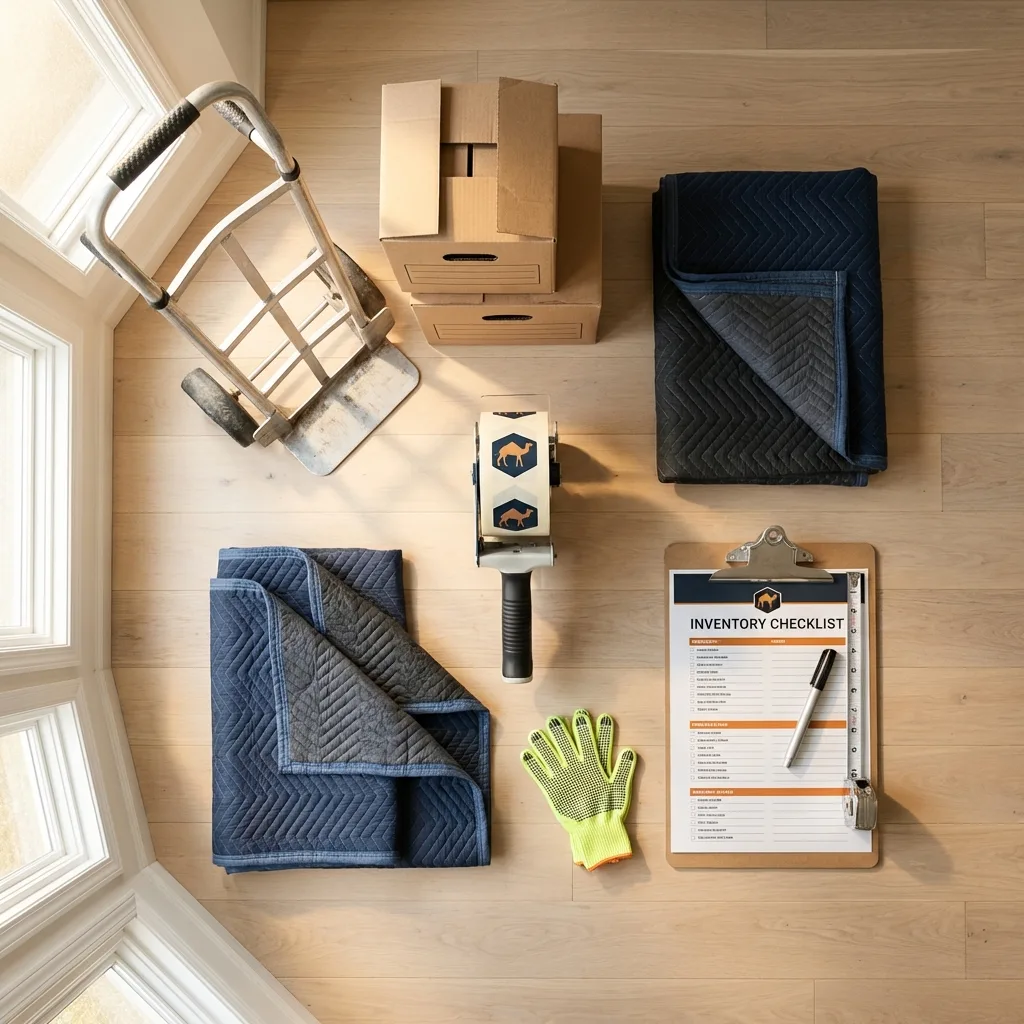 Professional moving supplies and packing materials layout for Canyon City residential relocations
